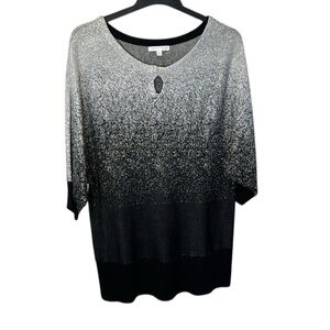 Notations Black Silver Glitter Holiday batwing formal event keyhole sweater 1X